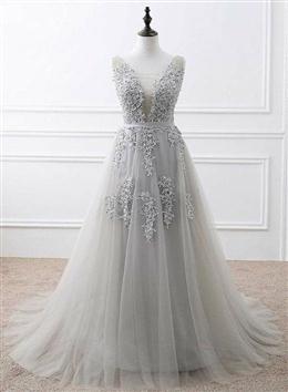 Picture of Light Grey High Quality Long Party Dresses, New Prom Dresses